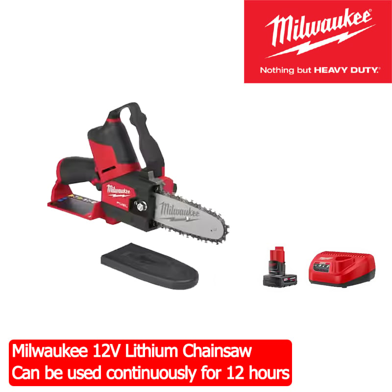 Milwaukee 12V lítium elektromos fűrész, 12 órás folyamatos használattal.